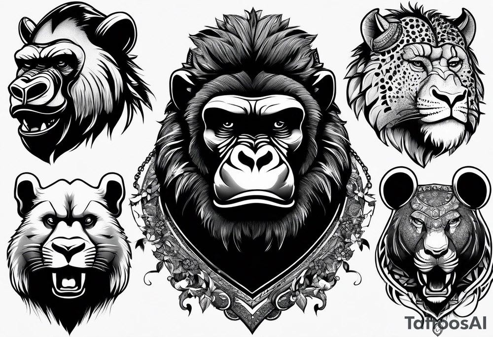 A gorilla, a cheetah, a rhino, and a rat tattoo idea