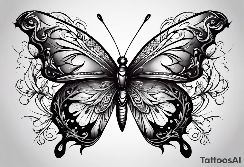 Butterfly with thorns tattoo idea