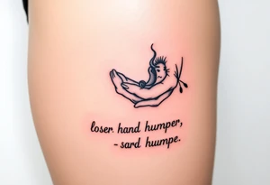 pathetic beta male with skinny penis masturbating with caption “loser hand humper” tattoo idea