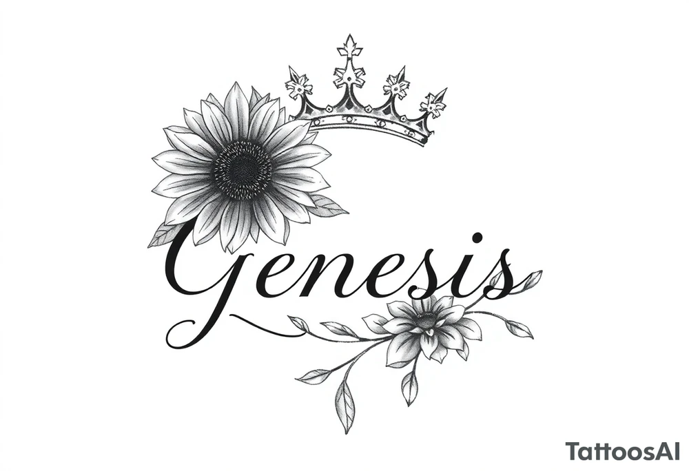 name genesis and a sunflower and a crown tattoo idea