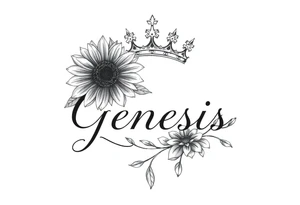 name genesis and a sunflower and a crown tattoo idea