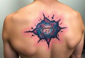 3d galaxy coming out of skin with genesis 2:7 written tattoo idea