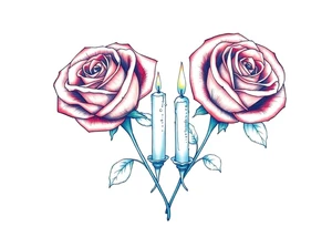 Two roses, short candles, blue tattoo idea