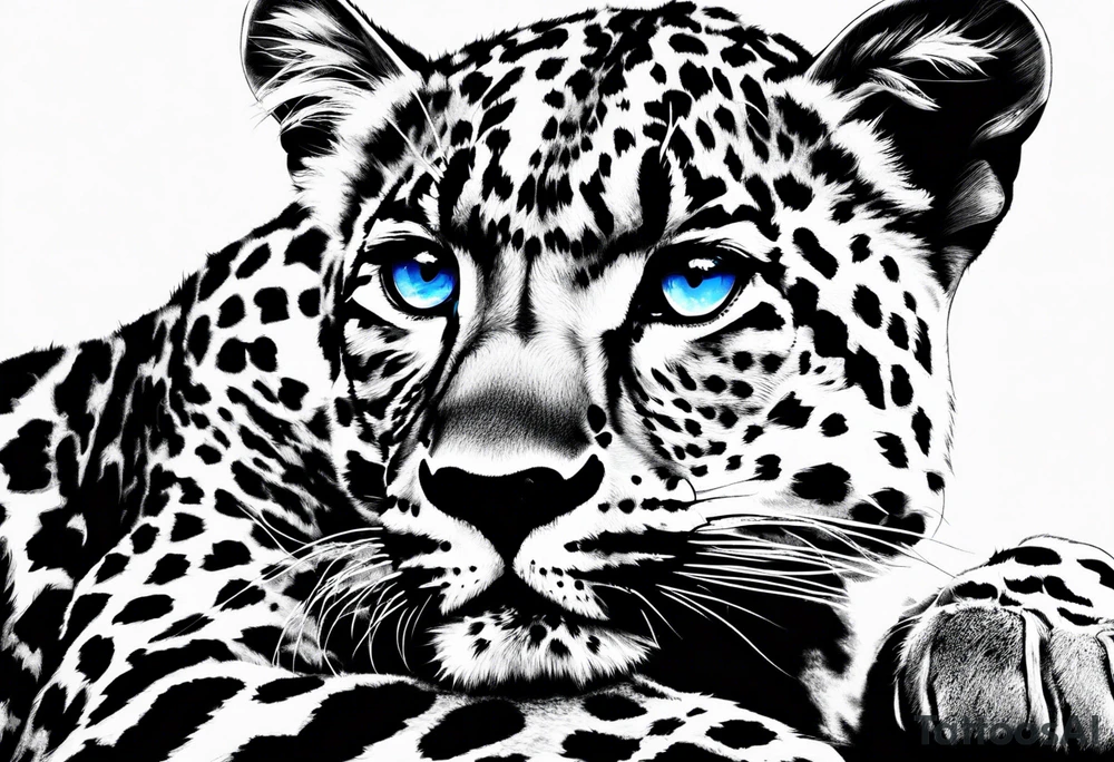 young leopard and its paws in Africa with blue eyes tattoo idea young leopard and its paws in Africa with blue eyes tattoo idea