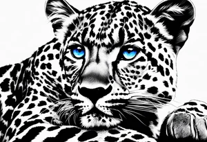 young leopard and its paws in Africa with blue eyes tattoo idea