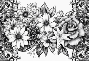 Collage of flowers and stars tattoo idea
