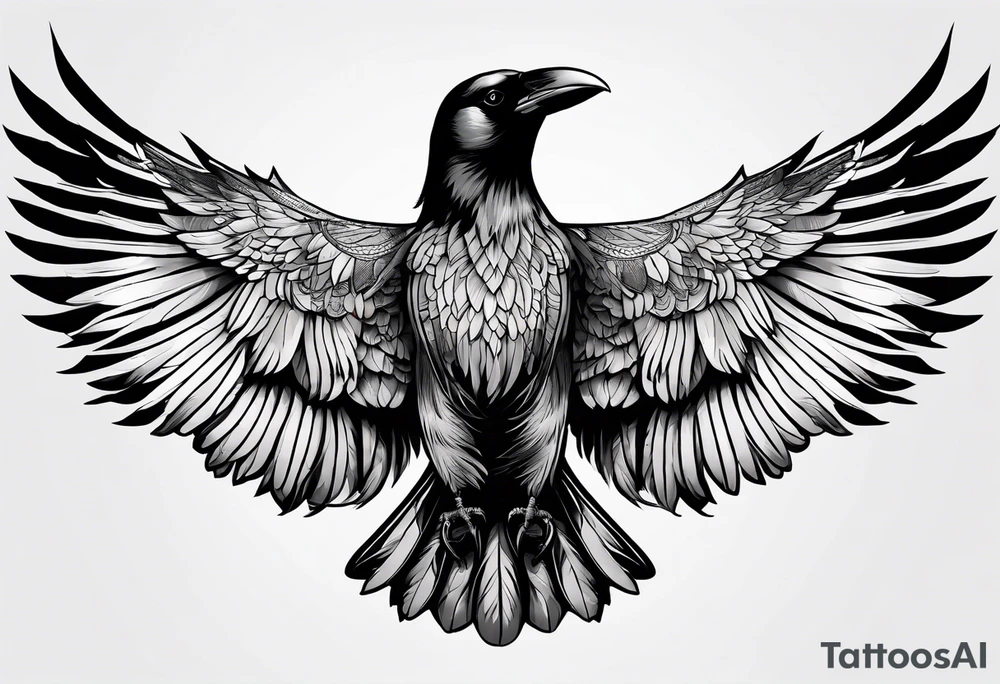 crow with open wings, only line drawing, symmetrical, without background, tattoo idea crow with open wings, only line drawing, symmetrical, without background, tattoo idea