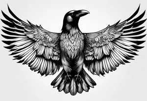 crow with open wings, only line drawing, symmetrical, without background, tattoo idea