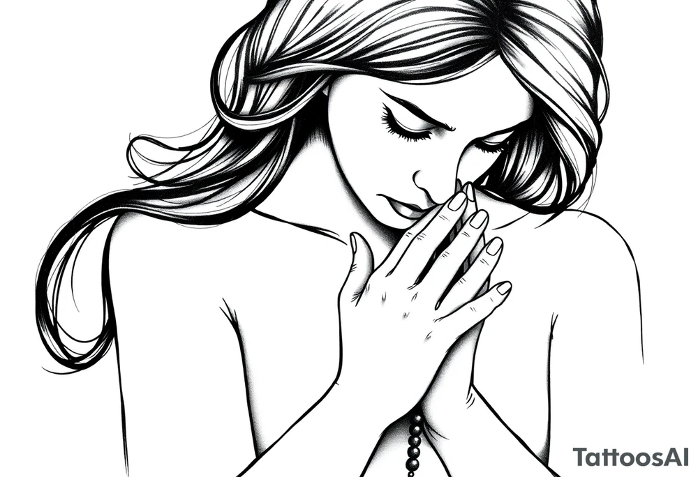 Woman praying with rosary tattoo tattoo idea