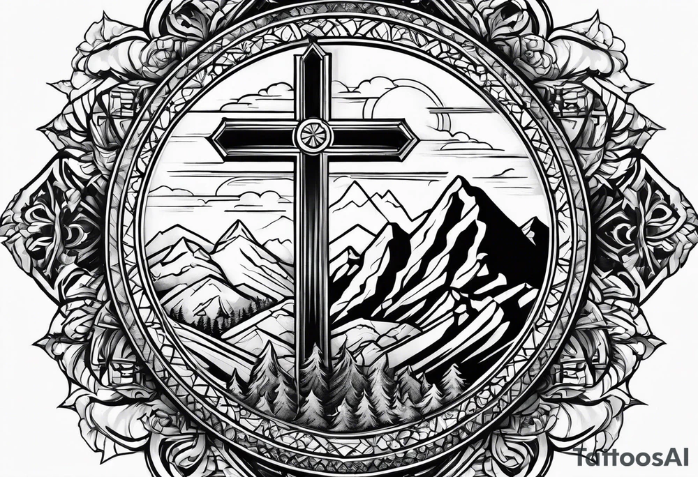 Small Cross on top if a one mountain tattoo idea