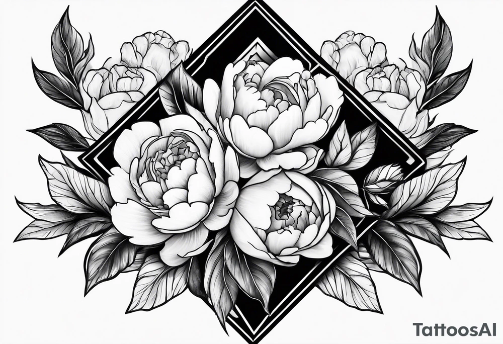 Peonies roses celestial shapes triangle tattoo idea Peonies roses celestial shapes triangle tattoo idea