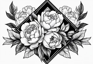 Peonies roses celestial shapes triangle tattoo idea