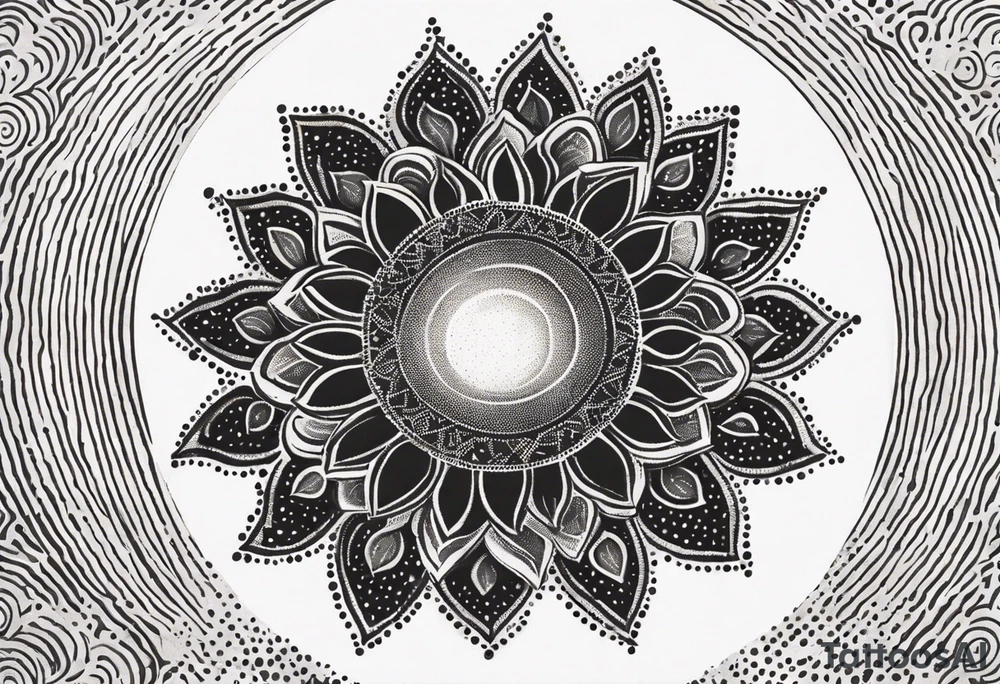 simple sun made of black dots and circles tattoo idea