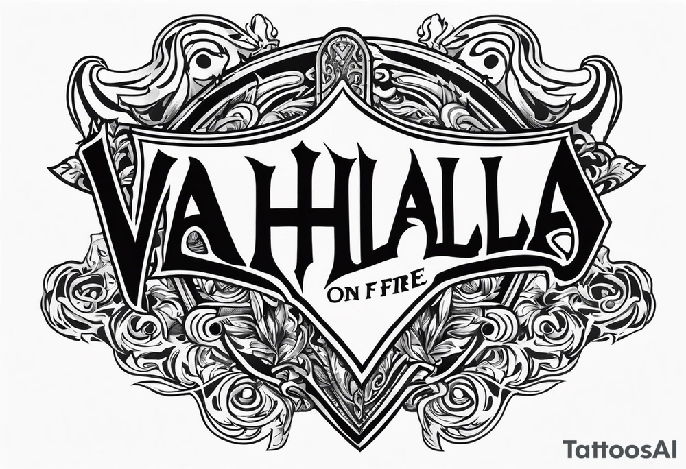 Valhalla on  fire shield sword tattoo idea