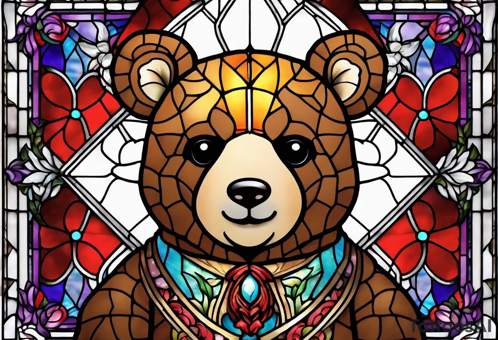 Teddy bear stained glass tattoo idea