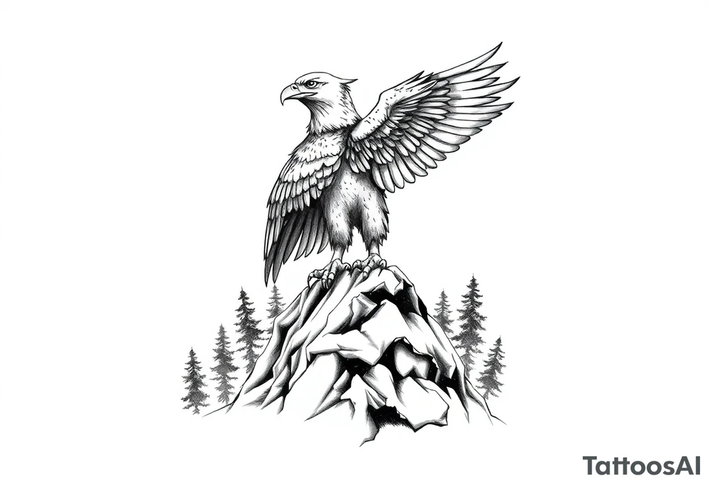an eagle stands on arock.forest tattoo idea