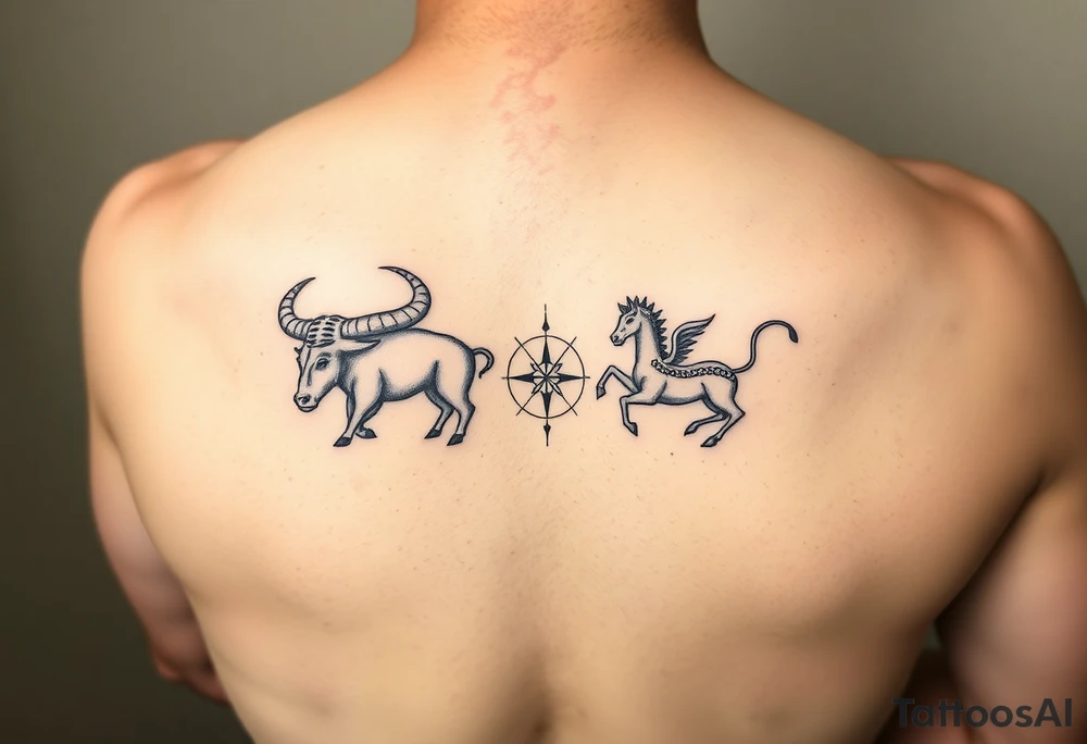 Male forearm combining Taurus and Aquarius tattoo idea