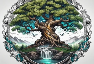 Yggdrasil with a long sword underneath tattoo idea