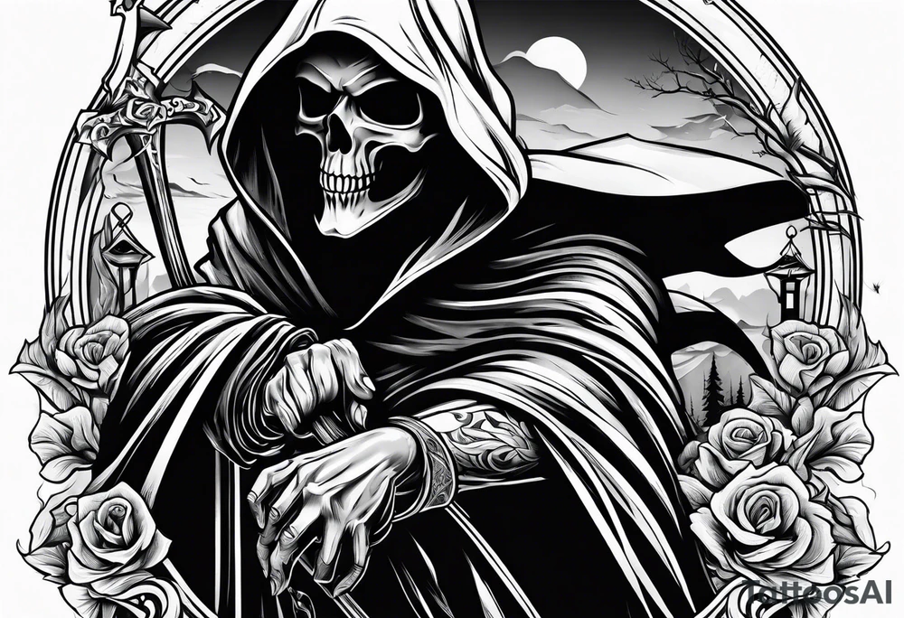 Man chasing the grim reaper tattoo idea