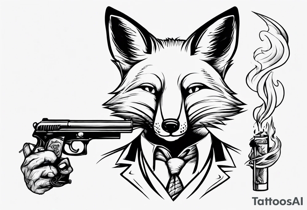 a fox moking a ciggarte and holding a gun tattoo idea