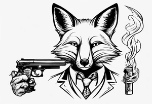 a fox moking a ciggarte and holding a gun tattoo idea