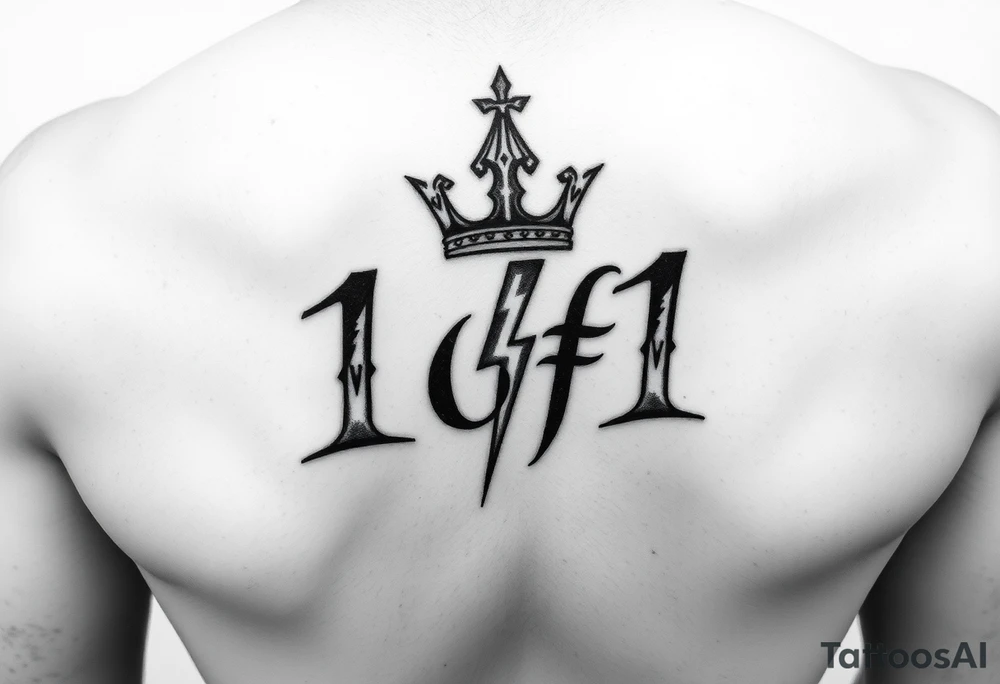Back forearm I want it to say 1of1 with a crown above “of” with lightning shadow tattoo idea