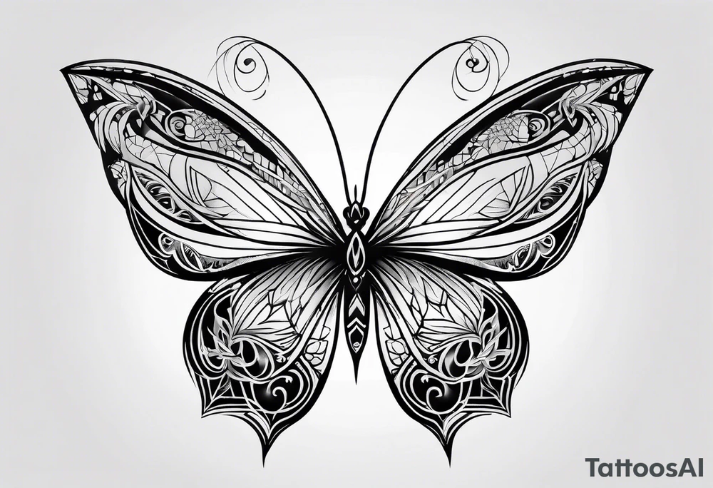 Minimalistic butterfly on the background of the mandala indra’s diamond network tattoo idea