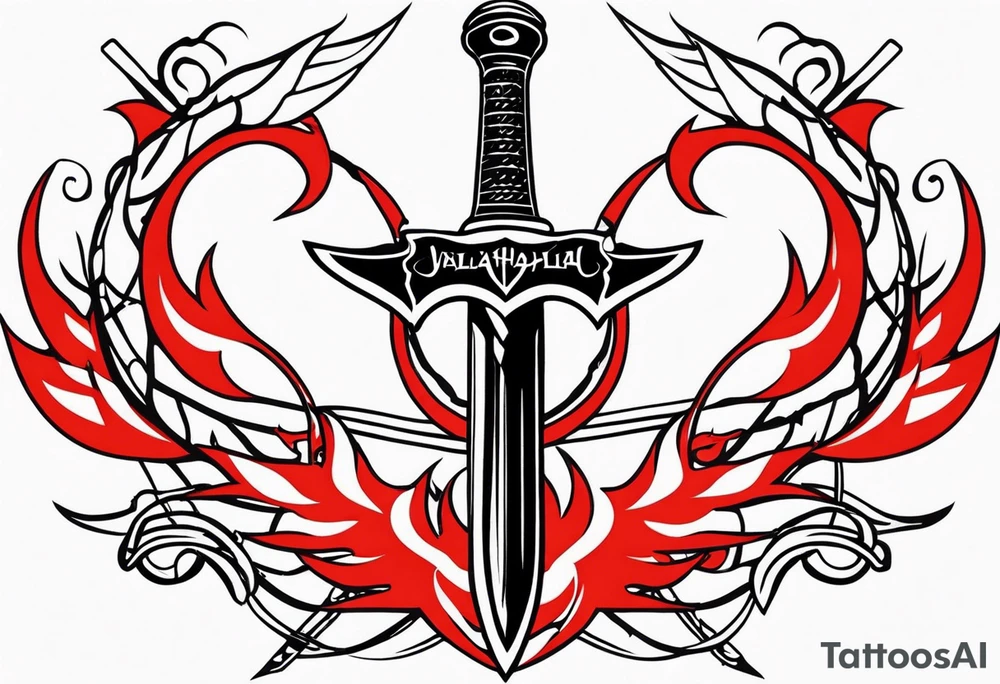 Valhalla flames sword shield barb wire tattoo idea