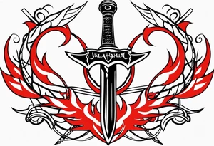 Valhalla flames sword shield barb wire tattoo idea