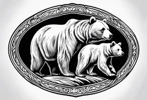 mother bear and cub simple inside oval tattoo idea