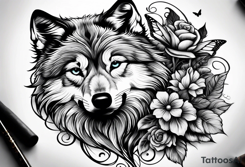 Wolf puppy, peacock feather, butterfly,, hummingbird tattoo idea