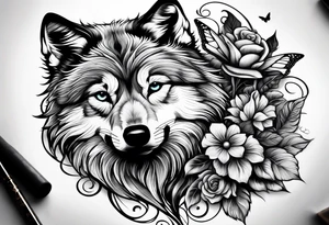Wolf puppy, peacock feather, butterfly,, hummingbird tattoo idea