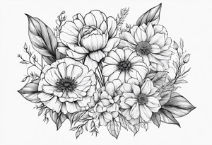 line floral 3 dandelions 1 rose tattoo idea