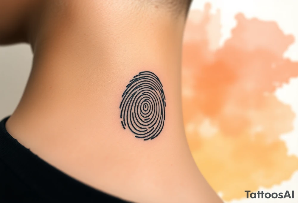 A negative space fingerprint on a watercolor background in warm sunset hues, symbolizing love’s warmth and radiance. tattoo idea