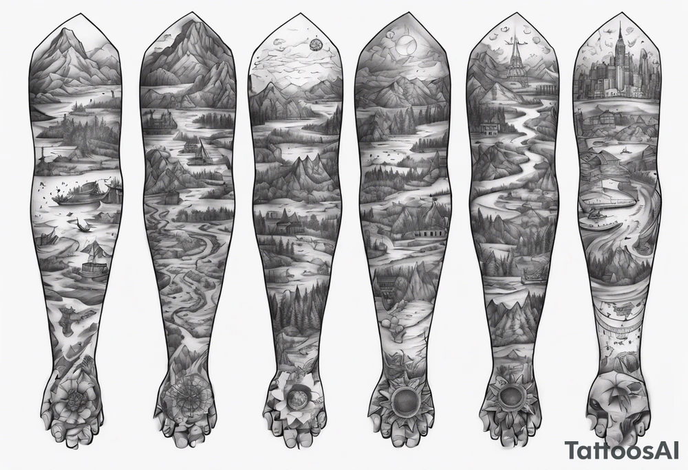 maps full arm tattoo idea