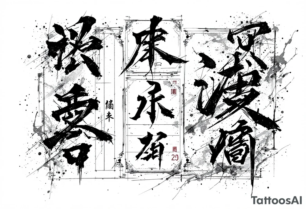 japanese kanji and numers arranged like a japanese shipping label tattoo idea