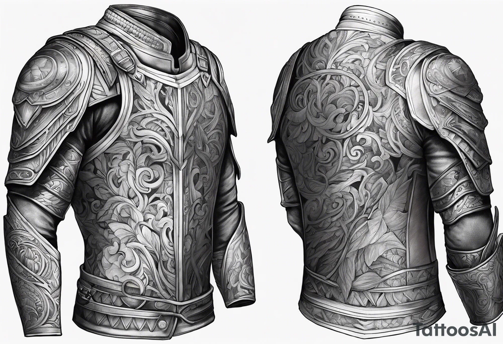 half sleeve, upper right arm and shoulder, leather armor tattoo idea