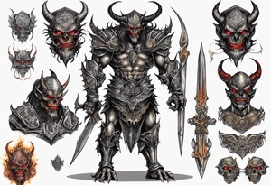 Demon in tiered thin plate armor tattoo idea