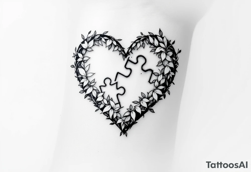 A heart with a puzzle piece missing, left in hollow grayscale tones, symbolizing the emptiness of heartbreak. tattoo idea