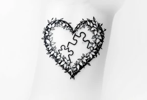 A heart with a puzzle piece missing, left in hollow grayscale tones, symbolizing the emptiness of heartbreak. tattoo idea