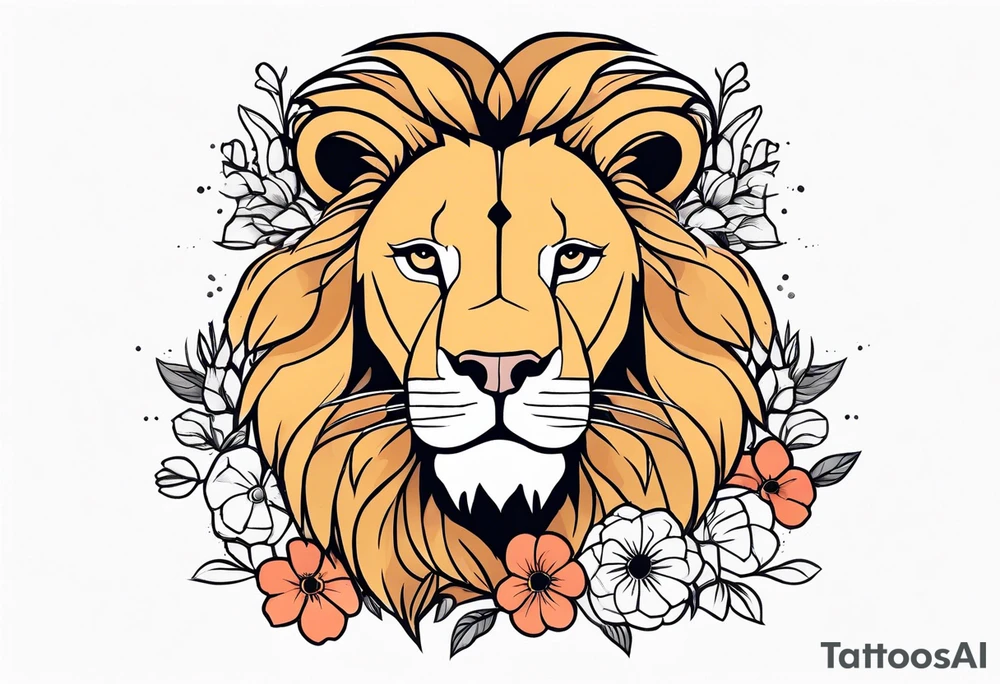Lion ans flowers tattoo idea