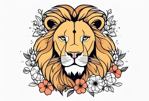 Lion ans flowers tattoo idea