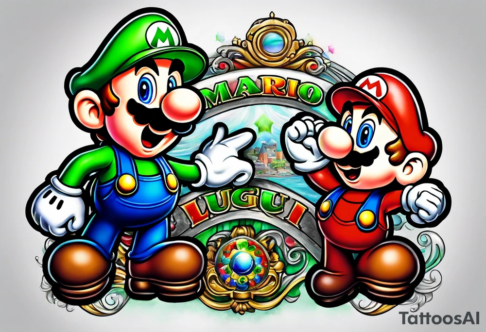 Mario and Luigi getting sucked down a tube tattoo idea