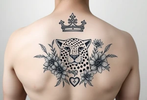 Damian, with crown, cheetah print , flowers and hearts tattoo idea
