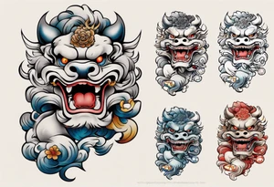 Foo dog left leg sleeve tattoo idea