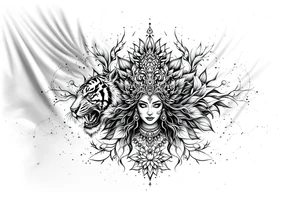 Durga goddess tiger lotus chakras mandala tattoo idea