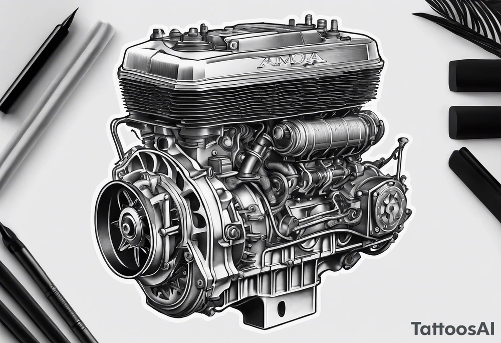 mechanical engine, fire, samoa tattoo idea