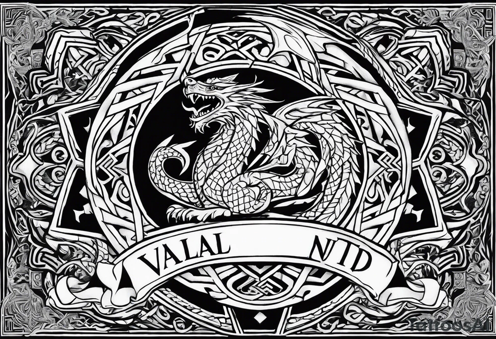 Sword shield dragon Valhalla valknut tattoo idea