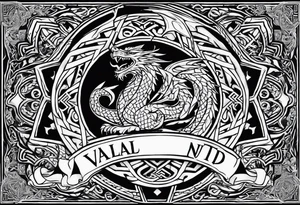 Sword shield dragon Valhalla valknut tattoo idea