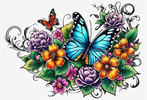 A vine that is rapping around and butterflies and flowers tattoo idea